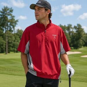 PING Golf Men’s XXL Half Zip Short Sleeve Windshirt Pullover Jacket Red Gray
